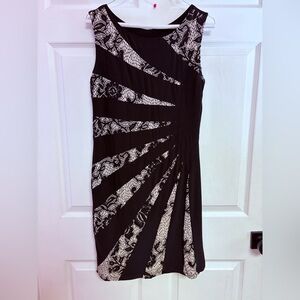 Sharon Max wedding guest  Black and Cream Lace Dress